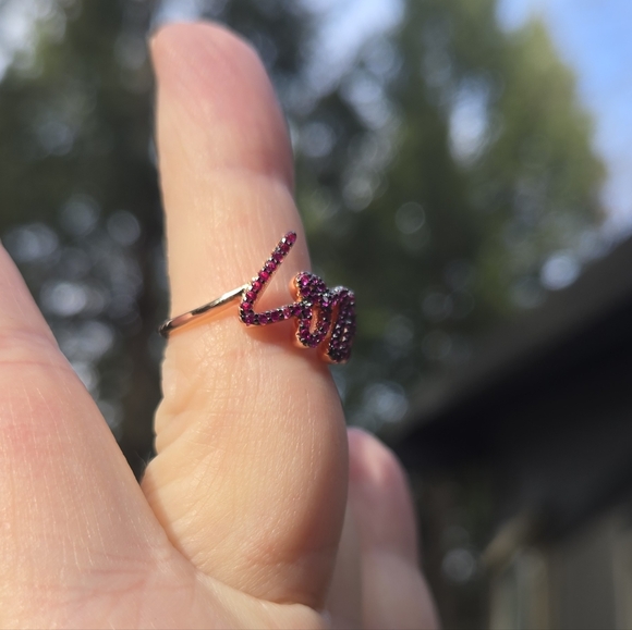 Ruby Sterling & Rose Gold LOVE Ring Sz6 - Picture 7 of 9